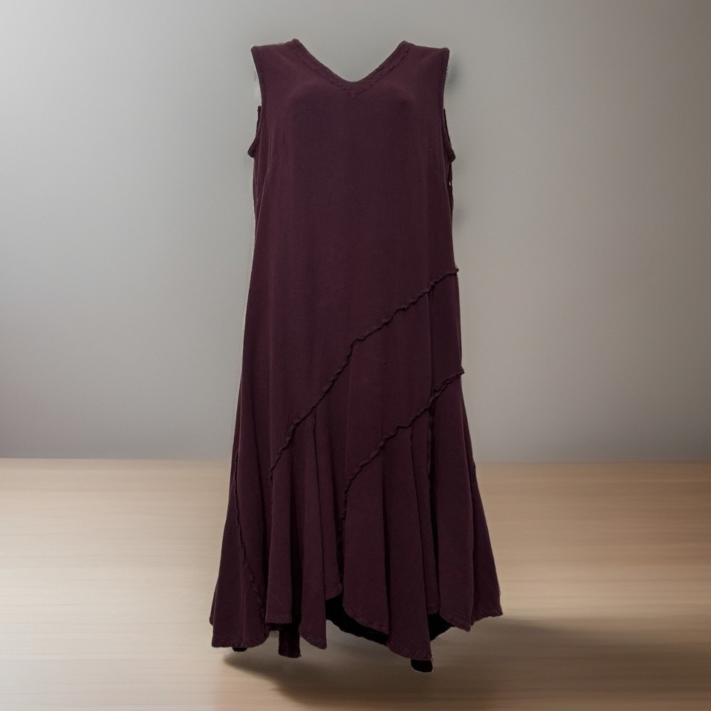 Oh My Gauze Asymmetrical Tiered Midi Dress Plum 100% Cotton Minimal S/M size 1